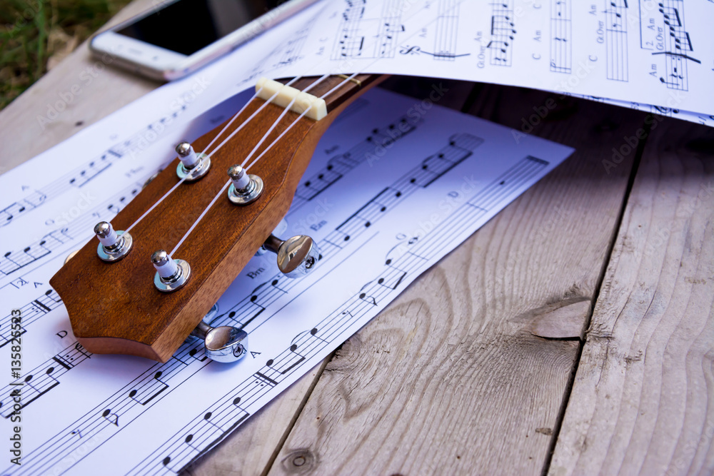 Fototapeta premium Guitar close up on audio note