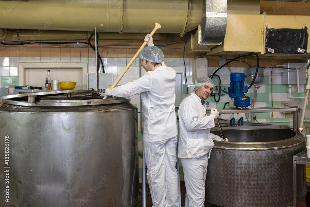 production of cheese in  dairy,  two worker