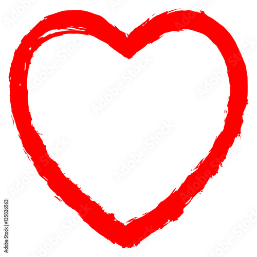 Red Heart Contour Sketch Brush Stroke