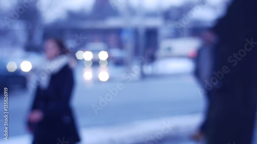 Wallpaper Mural Lonely People on Evening Wintry Street Headlights Are Swiched on Pedestrians Are Coming Home After Workday Busy Schedule Sad Scene Park Bare Trees Cloudy Torontodigital.ca