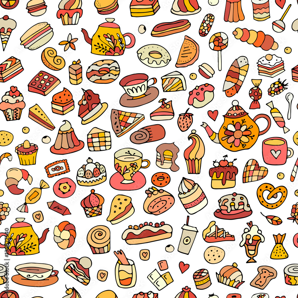 Cakes and sweets, seamless pattern for your design Cakes and sweets, seamless pattern for your design