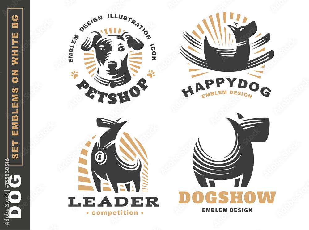 Obraz premium Set logo illustration dog, pet emblem design on white background