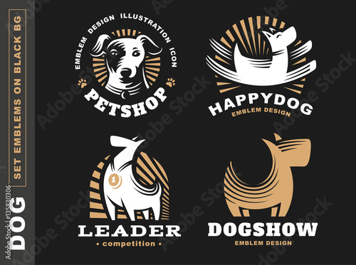 Set logo illustration dog, pet emblem design on black background