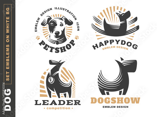 Set logo illustration dog, pet emblem design on white background