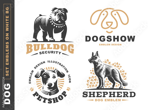 Set logo illustration dog, pet emblem design on white background