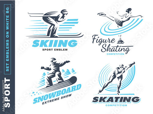 Winter sport logo set - vector illustration, emblem design on white background