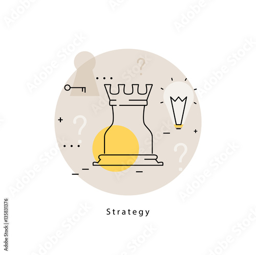 Chess rook icon for strategic planning and business strategy. Flat line business vector illustration banner for mobile and web graphics
