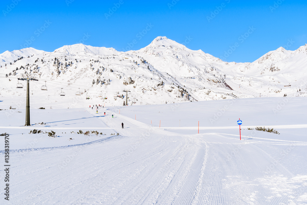 View of mountains and ski slopes in Obertauern, Austria