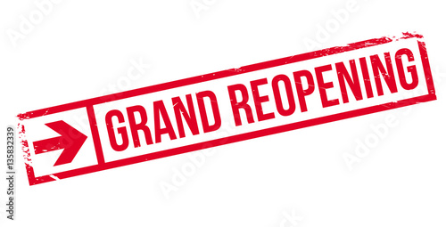 Grand reopening stamp. Grunge design with dust scratches. Effects can be easily removed for a clean, crisp look. Color is easily changed.