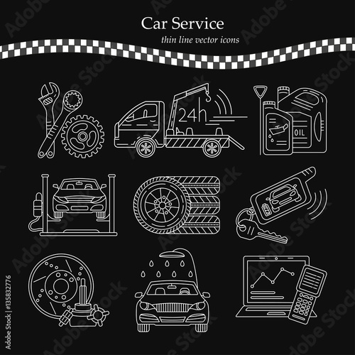 Vector thin line pictogram symbols of car service .