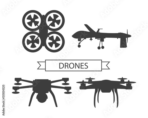 Set Drone Icons Isolated Unmanned Aerial Vehicle