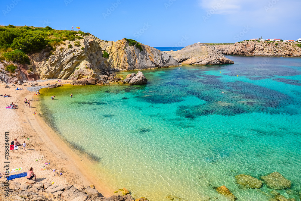 View of beautiful bay and Arenal d'en Castell beach on Menorca island, Spain