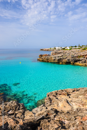 View of small bay with turquoise sea water, Menorca island, Spain