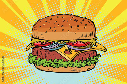 Retro juicy delicious Burger with meat and salad