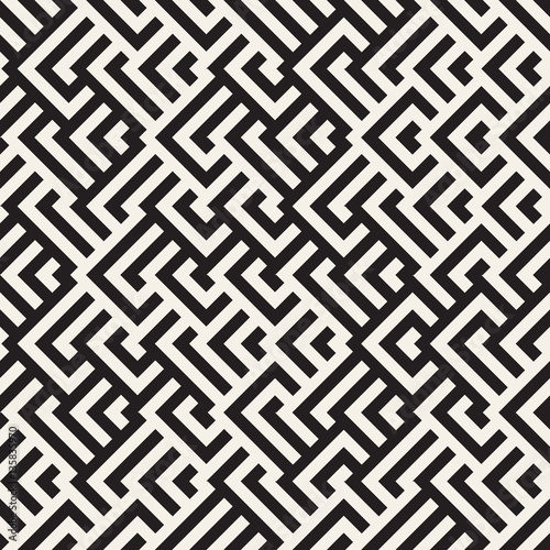 Maze Tangled Lines Contemporary Graphic. Vector Seamless Black and White Pattern.