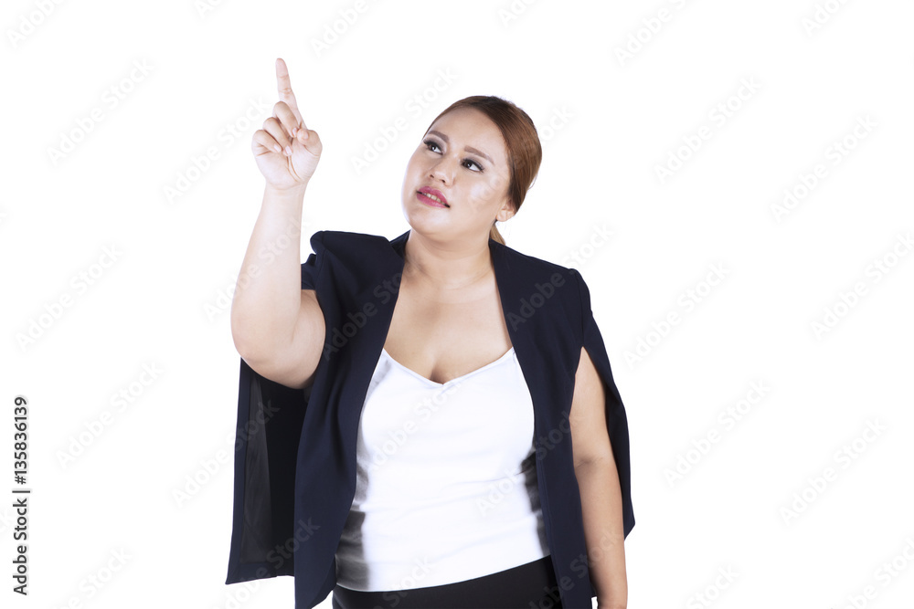 Businesswoman touching something Businesswoman touching something