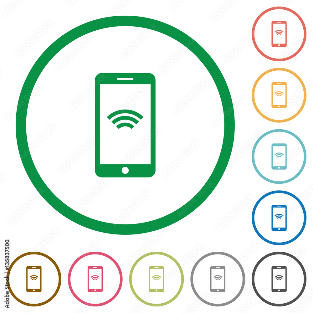 Cellphone with wireless network symbol flat icons with outlines Cellphone with wireless network symbol flat icons with outlines