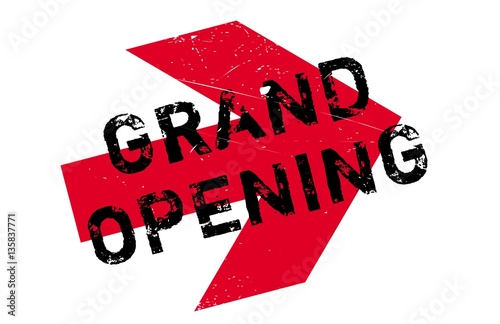 Grand opening stamp. Grunge design with dust scratches. Effects can be easily removed for a clean, crisp look. Color is easily changed.