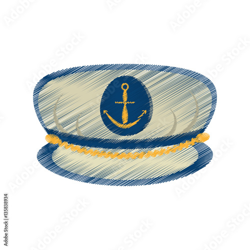 drawing marine cap captain board with anchor vector illustration eps 10