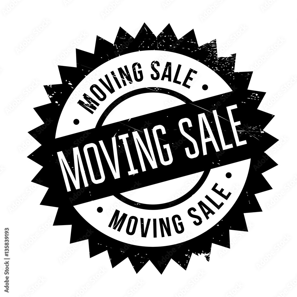 Moving sale stamp. Grunge design with dust scratches. Effects can be easily removed for a clean, crisp look. Color is easily changed.