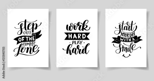 set of three hand written lettering positive inspirational quote photo