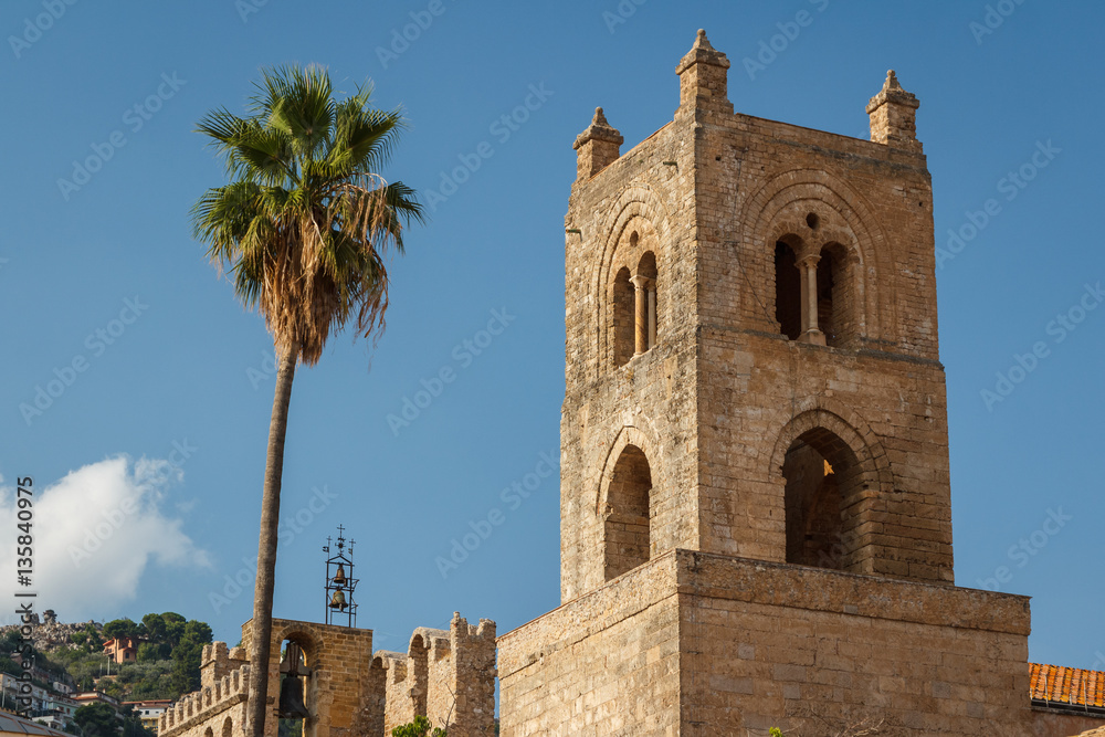 Bell tower of Monreale Cathedral, Sicily, Italy