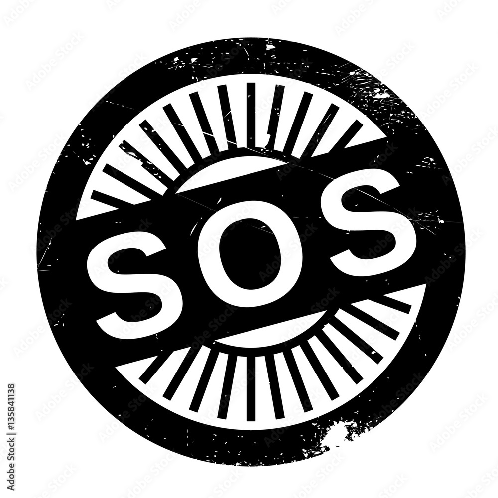 Sos stamp. Grunge design with dust scratches. Effects can be easily removed for a clean, crisp look. Color is easily changed.