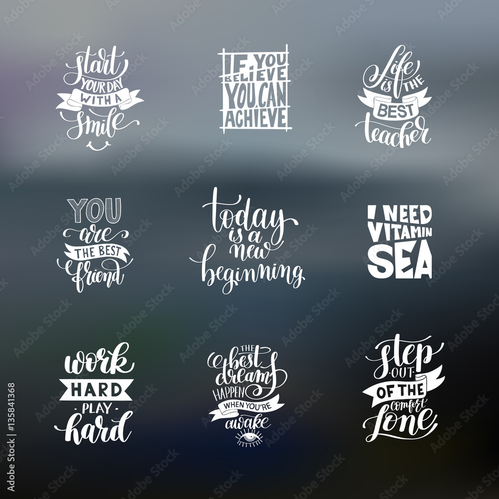 Fototapeta premium set of handwritten lettering positive quote about life