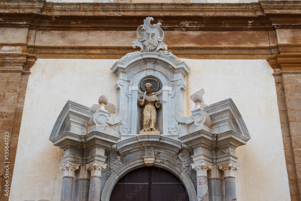 Detail of the church facade in Marsala, Sicily, Italy