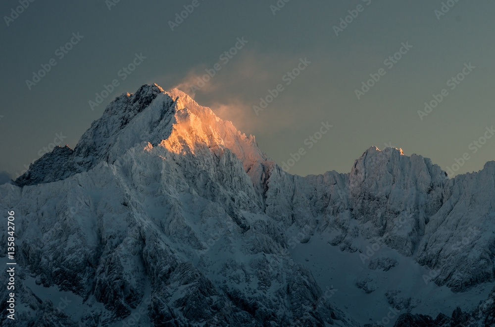 Gerlach, highest peak of Tatra mountains during sunset