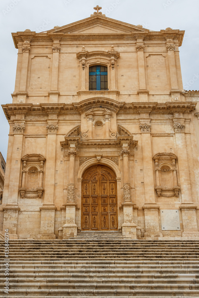 Baroque church facade in the historic town of Noto, Sicily islan