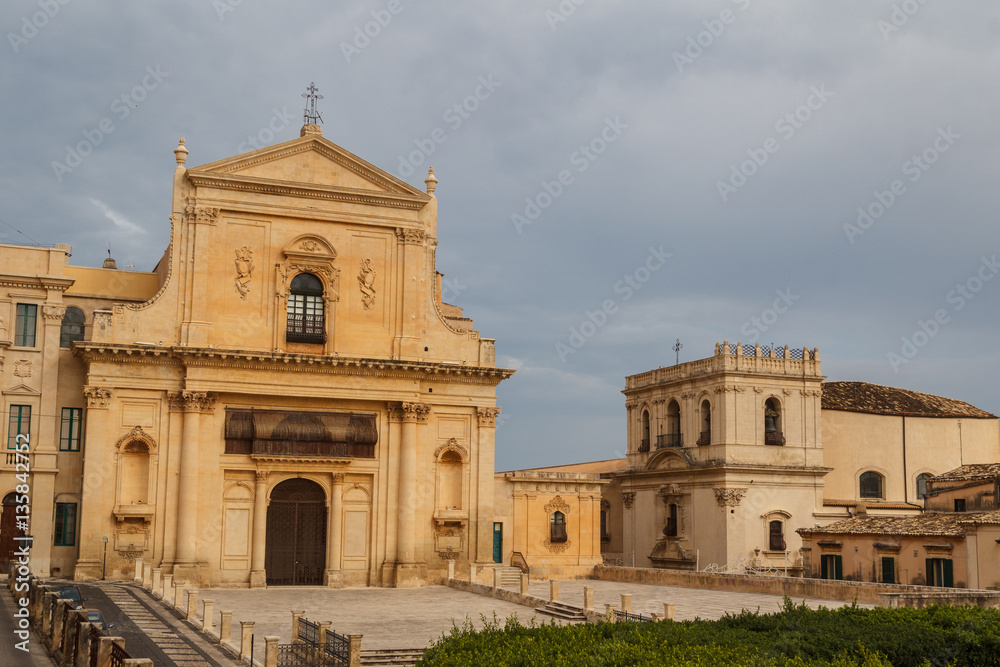 Baroque facades of the buildings in the historic part of Noto, S