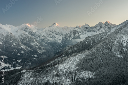 Fototapeta Naklejka Na Ścianę i Meble -  Winter Tatra mountains over Bialka Valley in High Tatra mountain range
