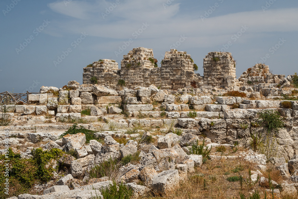Ruins of Syracuse ancient fortifications, Sicily island, Italy