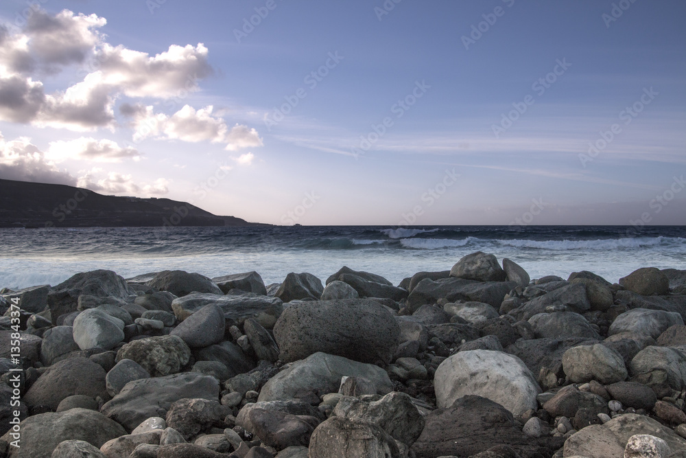 A view of a rock beach.