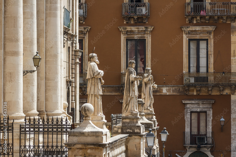 Decoration of the church facade in the historic centre of Catani