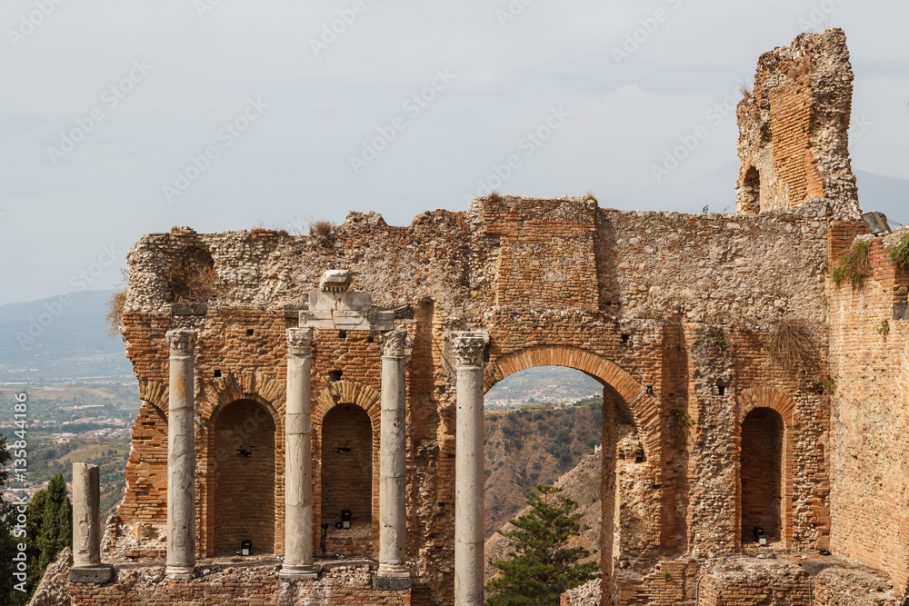 Ruins of the ancient Roman theatre in Taormina, Sicily island, I