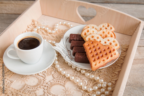 coffee with cookies and chocolates
