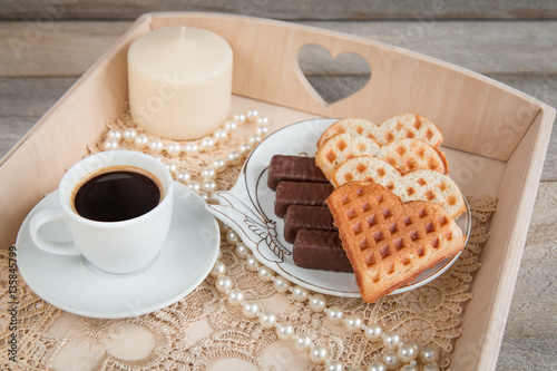 coffee with cookies and chocolates