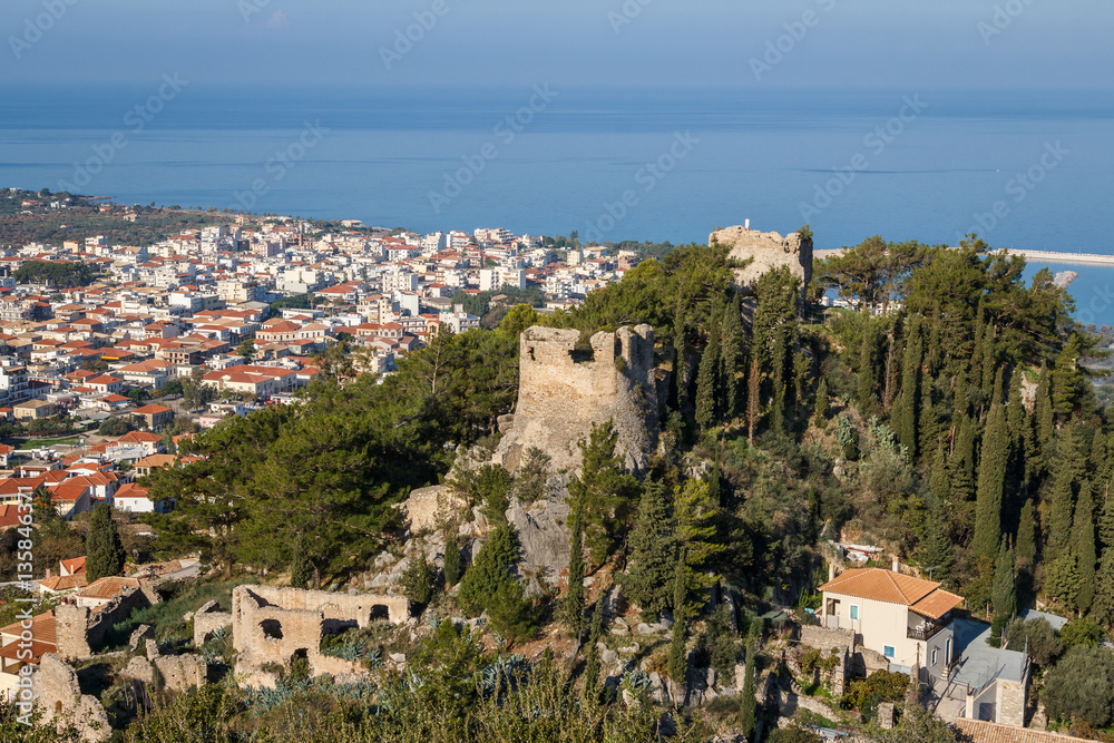Ruins of the medieval castle in Kyparissia, Peloponnese, Greece