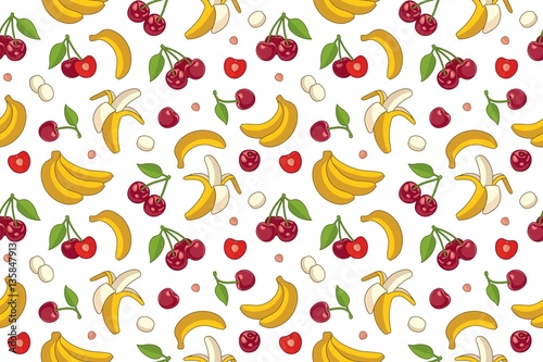 Fototapeta Naklejka Na Ścianę i Meble -  Seamless pattern with cherries and bananas.