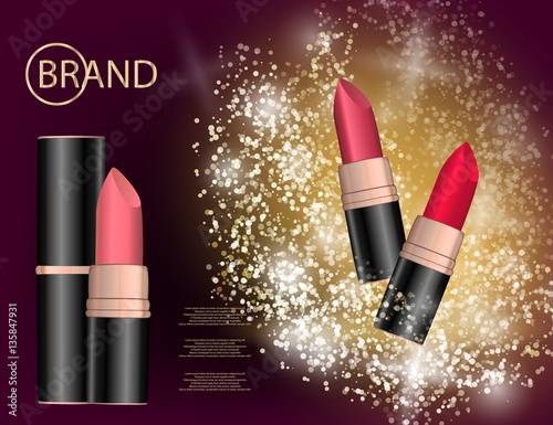 Glamorous colorful lipstick set on the  sparkling effects backgr