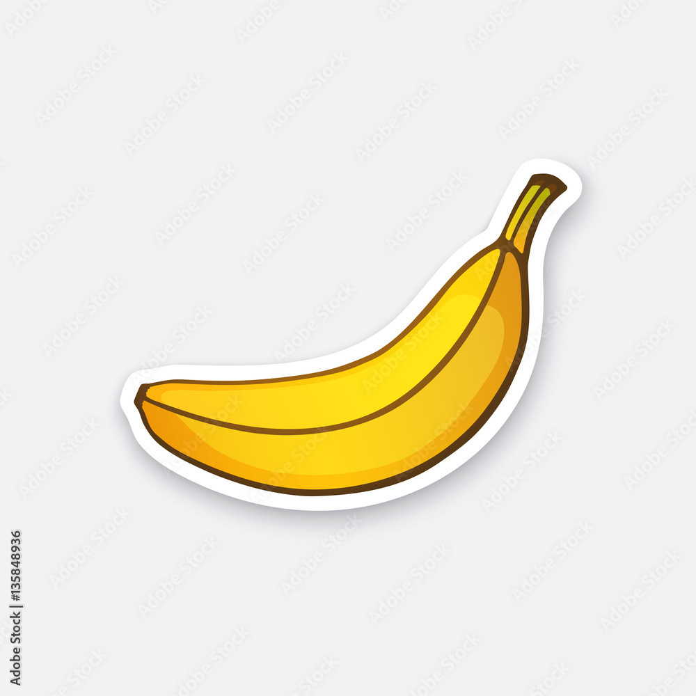 Vector illustration. Not peeled banana. Healthy vegetarian food. Cartoon sticker in comics style with contour. Decoration for greeting cards, posters, patches, prints for clothes, emblems