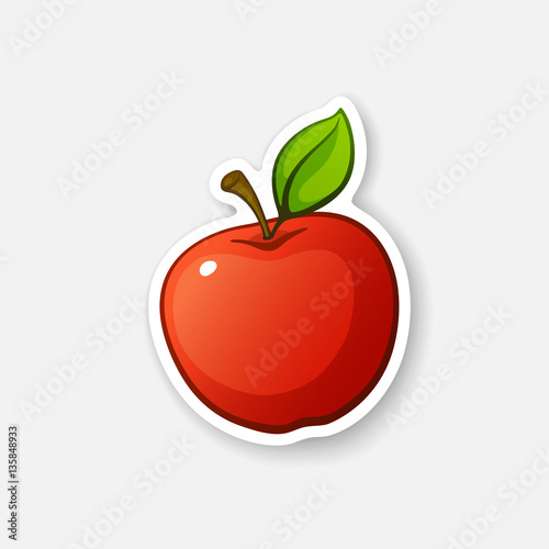 Vector illustration. Red apple with stem and leaf. Healthy vegetarian food. Cartoon sticker in comics style with contour. Decoration for greeting cards, posters, patches, prints for clothes, emblems photo