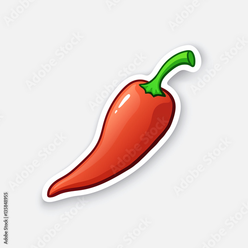 Vector illustration. Red spicy hot chili pepper. Cartoon sticker in comics style with contour. Decoration for greeting cards, posters, patches, prints for clothes, emblems