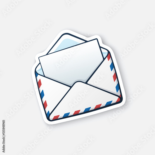 Vector illustration. Opened white mail envelope. Incoming message has been read. Cartoon sticker in comics style with contour. Decoration for greeting cards, posters, patches, prints for clothes