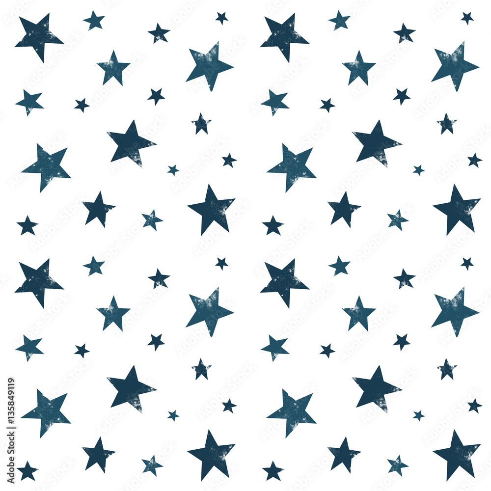Naklejka Textured gwiazdy tło, wzór, tapeta. Grunge miejsca półtonów tekstury. Zestaw niebieskich gwiazd galaktyki. Ręcznie rysowane ilustracji wektorowych