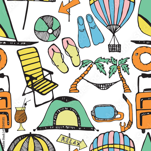Doodle style, summer marine background.
