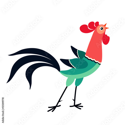 Slika na platnu Vector illustration of crowing cartoon rooster