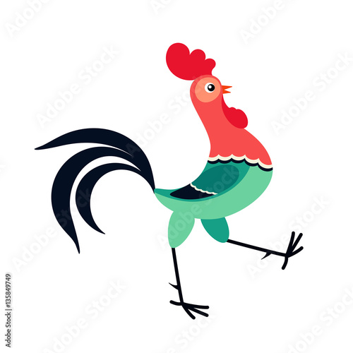 Vector illustration of walking cartoon rooster